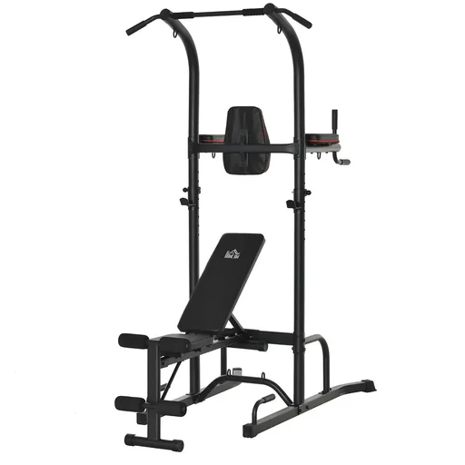 "Power station with pull-up bar, multifunctional dip station, training device for home fitness, steel, black, 187 x 110 image"