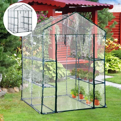"Greenhouse with shelves transparent/dark green image"
