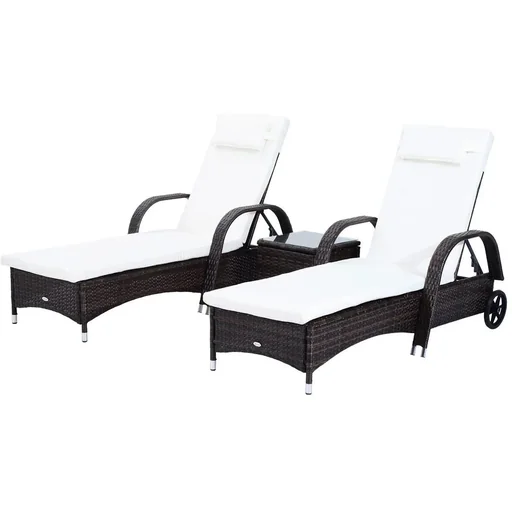 "Rattan sun loungers with table grey image"