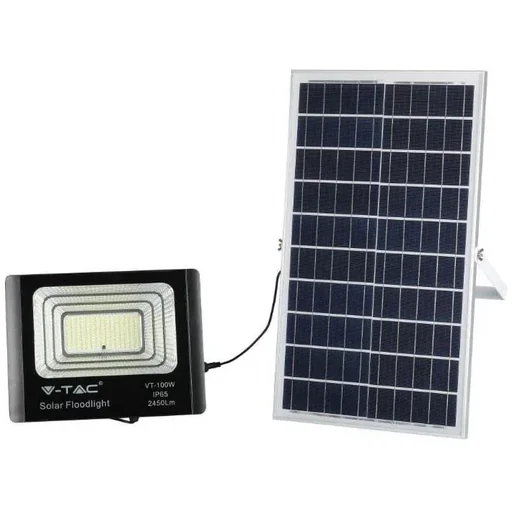 "VT-100W Solar Floodlight with Solar Panel - 2450 Lm - 6000K - Black image"