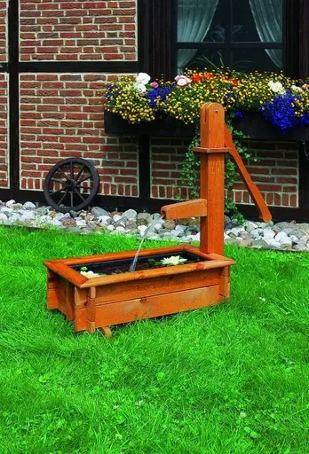 "Wooden trough square 70 cm as water feature solar image"