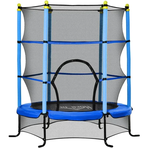 "Trampoline Ø163 cm for children with safety net and safety pads for indoor and outdoor use steel blue up to 45 image"