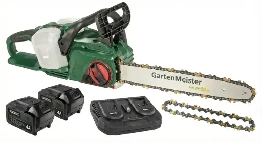 "Set cordless chainsaw + 2 x 4 Ah batteries + double fast charger + chain image"