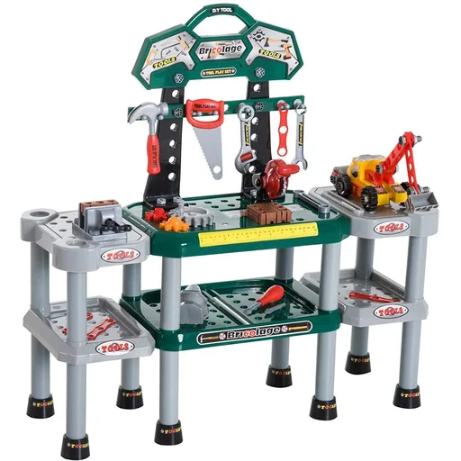 "Children's work table workbench table with 121 accessories role play green image"