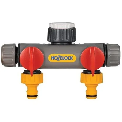 "2-way water distributor with 3/4", 1/2" and 1" external thread image"