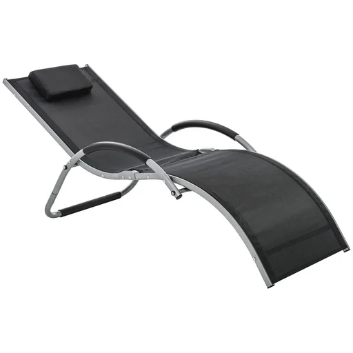"Garden loungers with cushions, sun lounger, ergonomic, aluminum, texteline, black, 160 x 60 x 65 cm image"