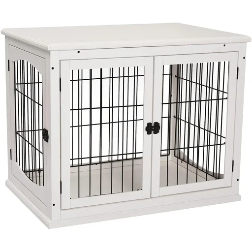 "Dog cage for home 2 doors MDF metal white image"