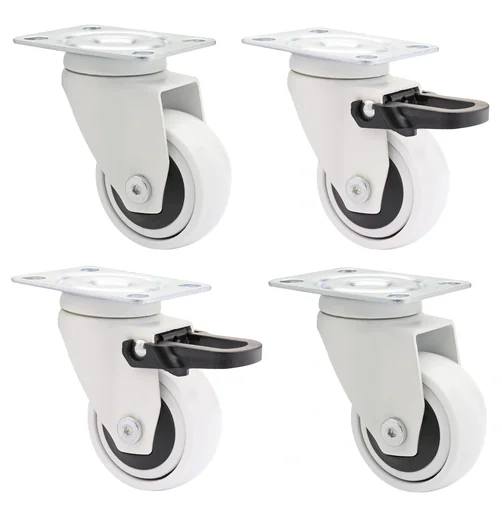 "Design 3C swivel castors 4-piece set - Ø 50 mm, soft, white, 2 castors with & 2 without brakes, load capacity 50 kg / castor image"