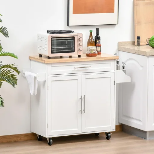 "Kitchen trolley on wheels, serving trolley with height-adjustable shelves for kitchen, living room, dining room, rubber image"