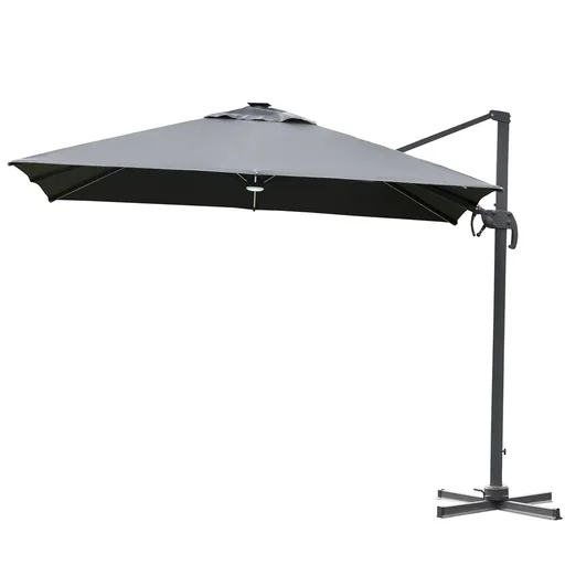 "Parasol 3x3m cantilever parasol Alu Roma parasol with solar LED lights tiltable dark grey image"