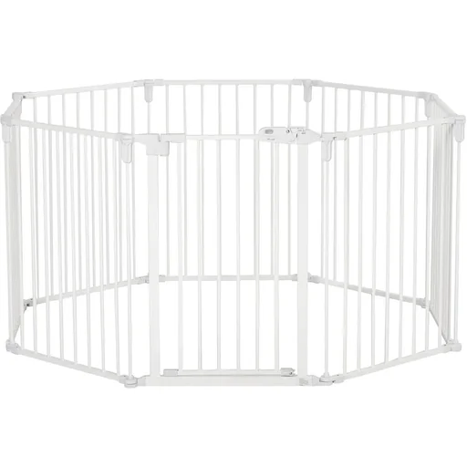 "Puppy run outdoor enclosure for dog protective gate with door fireplace guard flexible foldable 8 panels each 60 x 76 cm white image"