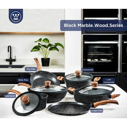 "NL Frying pan Black Marble Wood - 32 cm image"