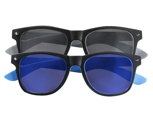 "Sunglasses in a double pack, black with grey + black with blue image"