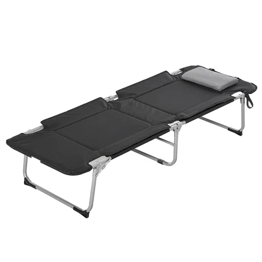 "Camping bed, folding bed with pillow and bag, black and silver, 183 x 66 x 33 cm image"