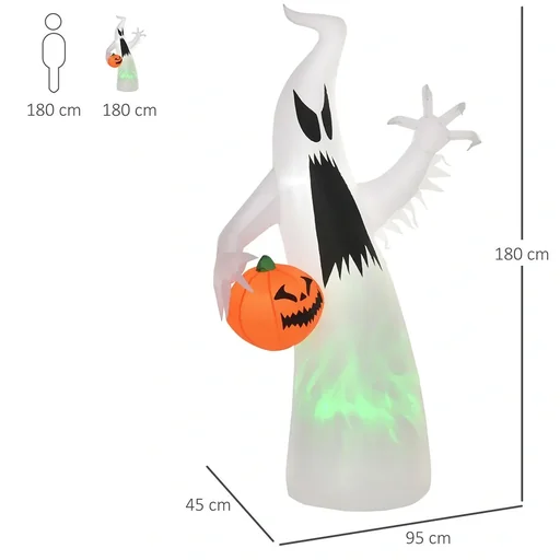 "Self-inflating spooky ghost LED illuminated Halloween decoration polyester white 95 x 45 x 180 cm image"