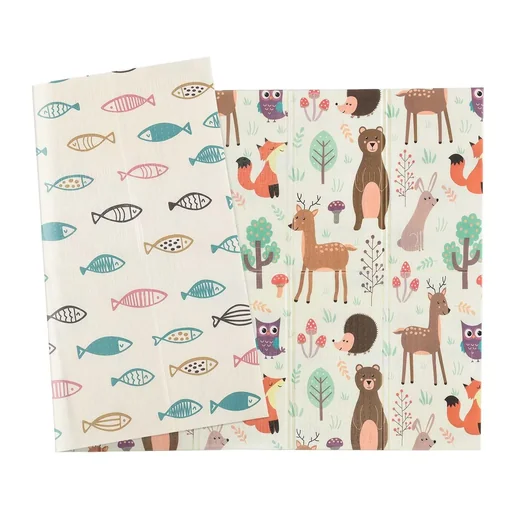 "Children's play mat, play carpet, two-sided children's mat, animal and fish pattern, foldable, lightweight, non-slip, water-repellent image"