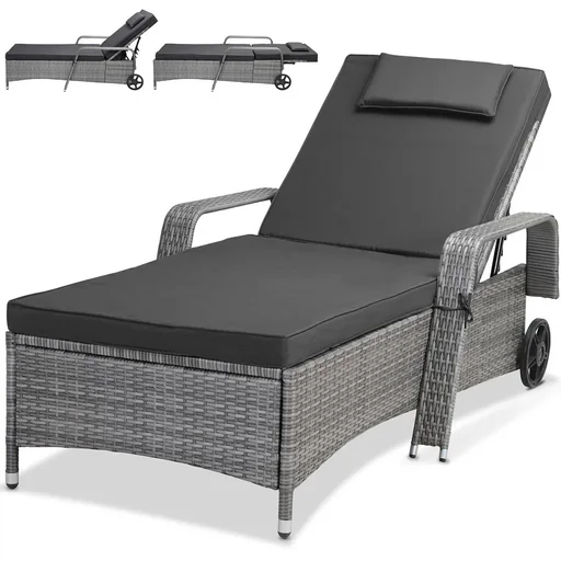 "Wicker lounger - 193x90cm - grey & black image"