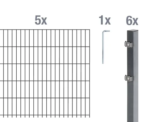 "Double rod mesh fence complete set, anthracite, height 80 cm, length 10 m image"