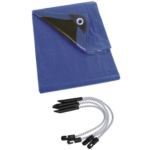 "Tarpaulin - Blue/Black - 3 x 4 m including tensioners for tarpaulin (4 pcs.) image"