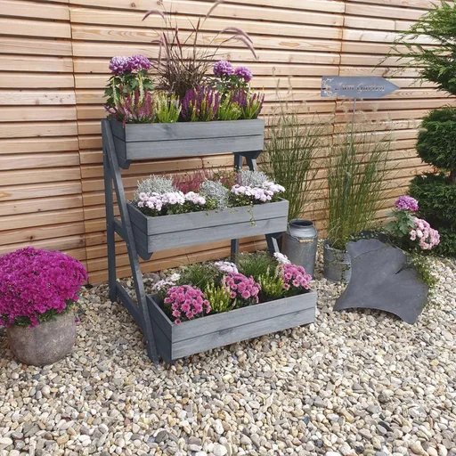 "Planting steps with boxes, grey image"