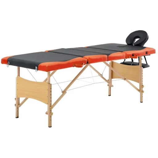 "Massage table foldable 4 zones wood black and orange image"