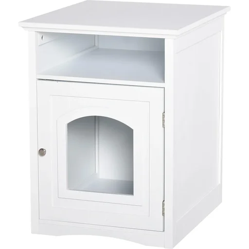 "3-in-1 toilet cabinet for cats white image"