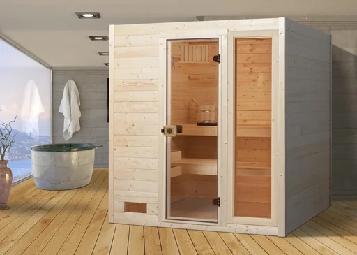 "Solid wood sauna VALIDA 3 glass door + window image"
