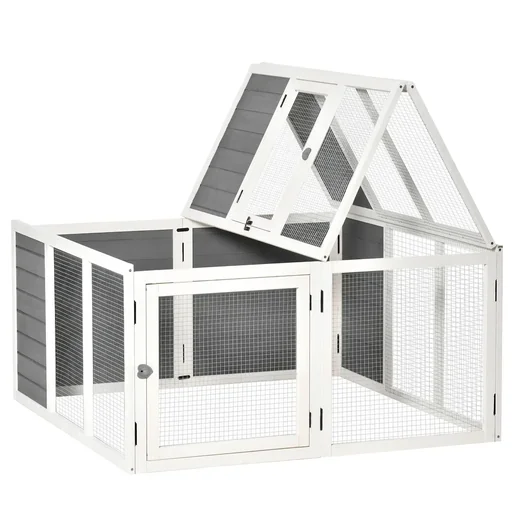 "Rabbit hutch outdoor enclosure rabbit hutch outdoor enclosure with hinged roof raised floor with skylight small animal fir wood image"
