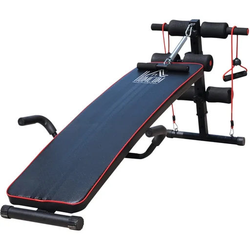 "Sit-up bench abdominal trainer training bench resistance bands steel + PVC black + red 56.5 x 135 x (50 68) cm image"
