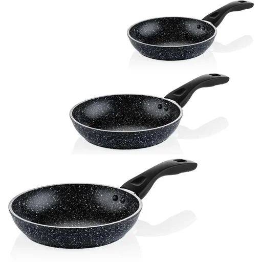 "Black Marble Pan Set - Frying Pan 20 cm + Frying Pan 24 cm + Frying Pan 26 cm - Black image"