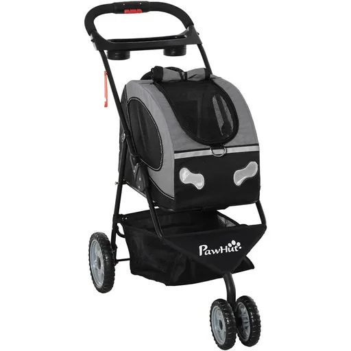 "Dog buggy space-saving foldable grey, black image"