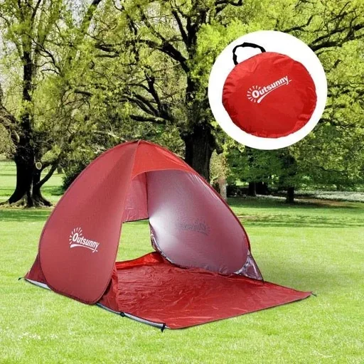 "Pop-up tent, beach shelter, camping tent, red image"