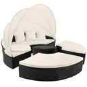 Polyrattan sun lounger black-cream Ø185cm with sun canopy