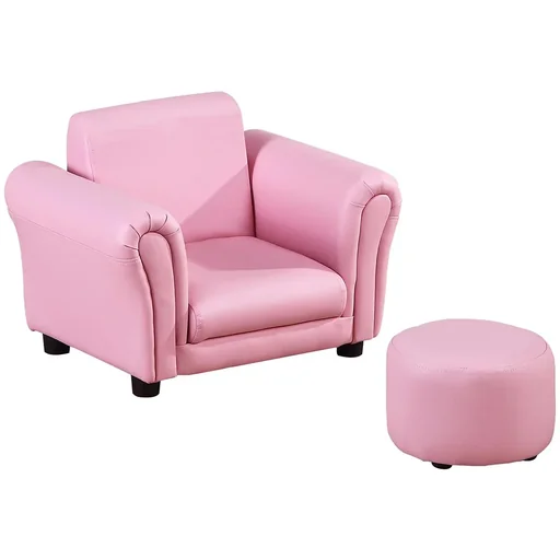 "Children's armchair with footstool Children's couch Children's sofa Mini sofa Children's furniture Wood Pink image"