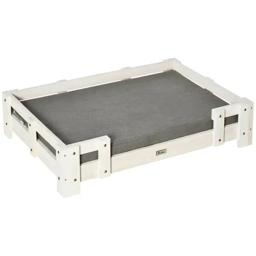 "Dog loft bed with cushion, pine, white+grey, 90 x 60 x 20 cm image"