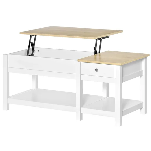 "Coffee table living room table with drawer side table coffee table tea table bedside table MDF white+oak 108 x 48 x 48 cm image"