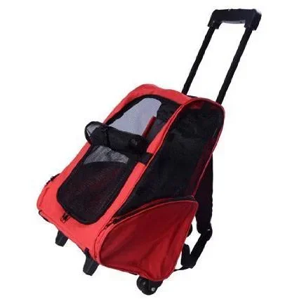 "2-in-1 dog trolley transport bag carrying bag animals backpack trolley red image"
