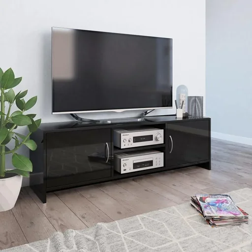"TV cabinet 120x30x37.5 cm chipboard high-gloss black image"