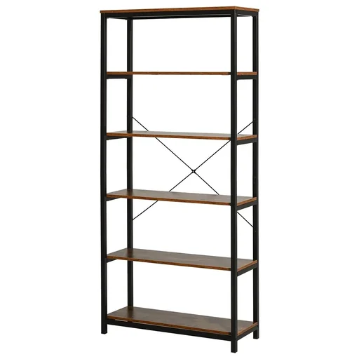 "Bookcase with 5 compartments, standing shelf, industrial style, living room, bedroom, office, E1 chipboard, brown, 80 x 30 x 180 image"