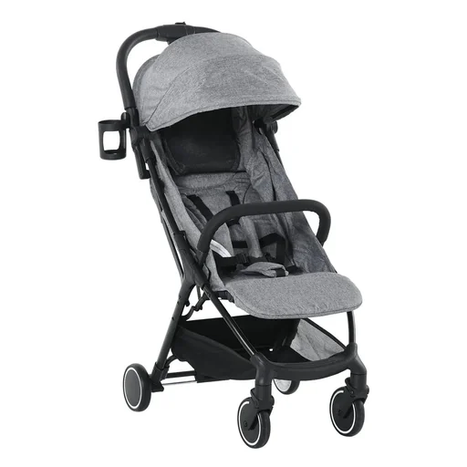 "Stroller with sun awning foldable baby buggy with adjustable backrest and footrest aluminum linen EVA gray+S image"