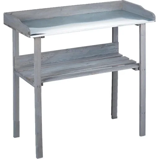 "Garden planter with zinc plate and wooden shelf - Garden table - Anthracite - 78 x 38 x 86 cm image"