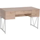 Desk Computer Table PC Laptop Office Table 3x Drawer 1x Shelf Wood+Metal Natural+White 130x60x76cm