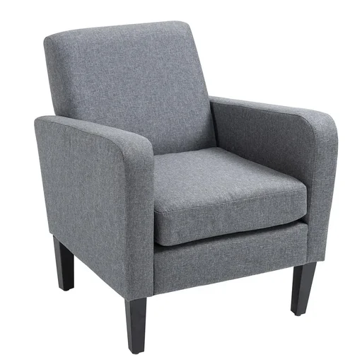 "Single armchair, recliner chair, upholstered chair, wooden feet, linen fabric, light grey, 66 x 72 x 74 cm image"