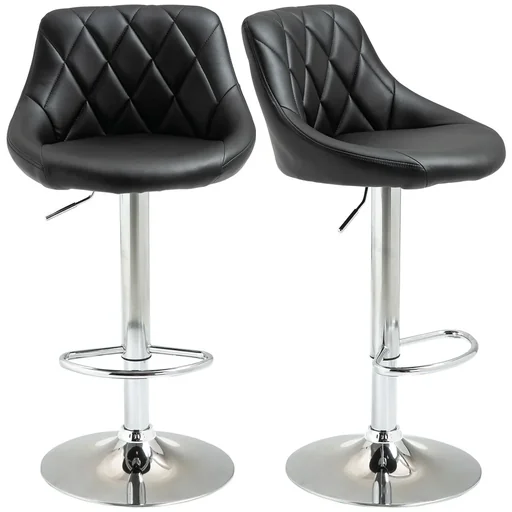 "Bar stool set of 2 swivel chairs, adjustable height, armless bar stool, 360° swivel, PU leather, metal, black image"