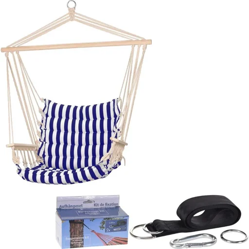 "Pro Garden Hammock Chair - Blue / White - Stripes + INCL. Pro Garden Hammock Suspension image"