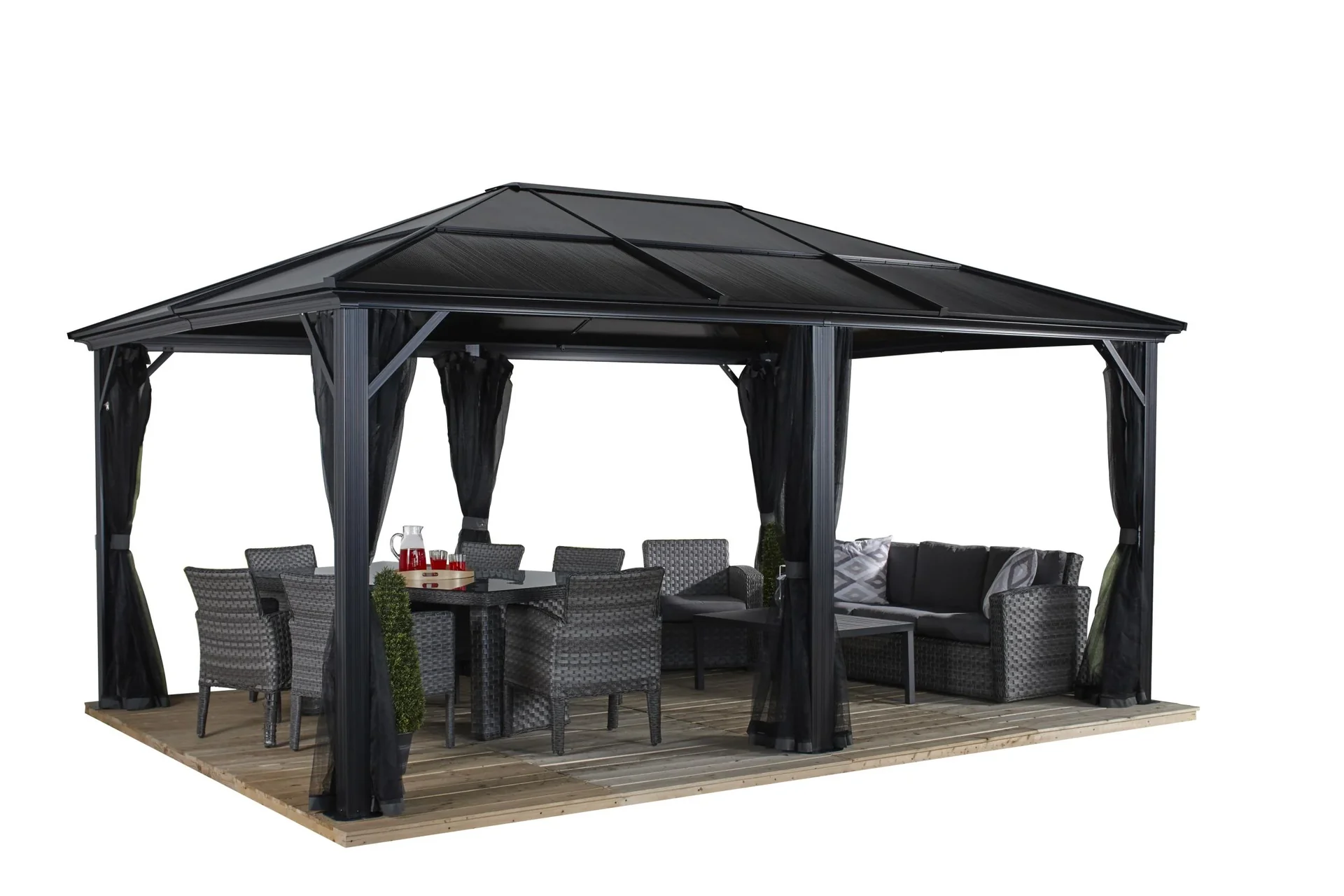 "Sojag Meridien aluminium paviljoen, antraciet – met muskietennetten image"