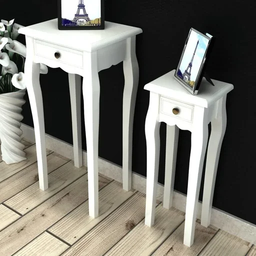 "Side table set with drawers white 2-piece image"