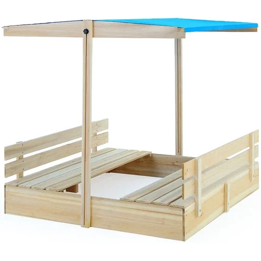 "Sandpit with foldable benches and height-adjustable + tiltable roof 140 x 140cm image"
