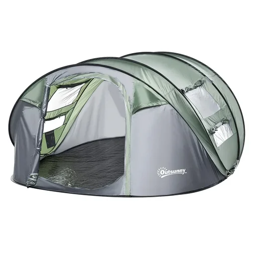 "Tent for 4-5 people camping tent with pegs dome tent polyester B3 grid fiberglass dark green+grey 263.5 x 220 x 12 image"