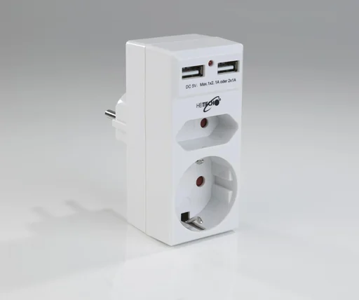 "2-way socket adapter with 2 USB charging ports image"